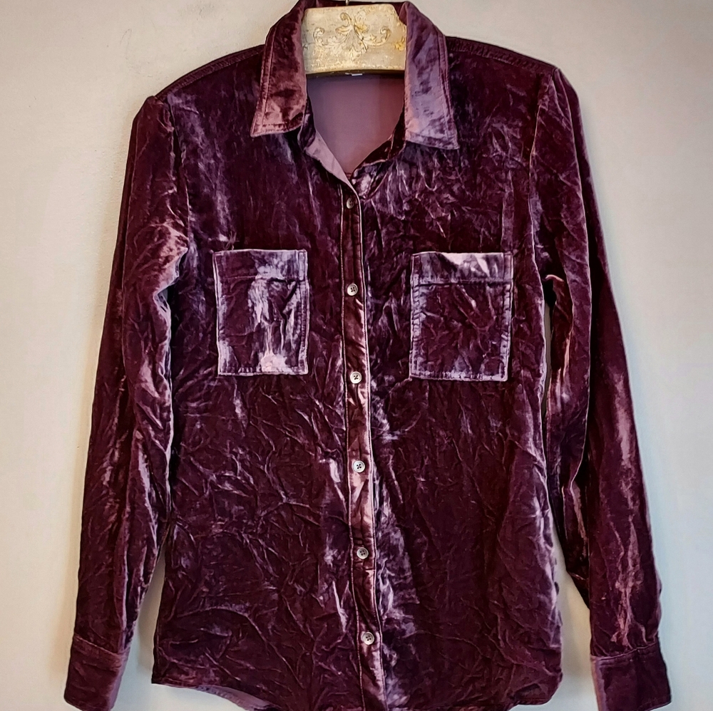 Splendid Moonstone Long Sleeve Velvet Button Front Shirt Top Size XS - Picture 4 of 9
